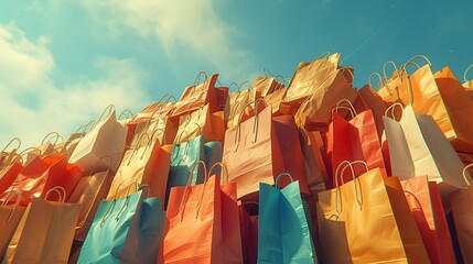 Summer Sale: Colorful Shopping Bags Pile Up Generative AI