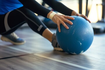 injured person using medicine ball for light exercise