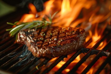 Grilled steak with fire