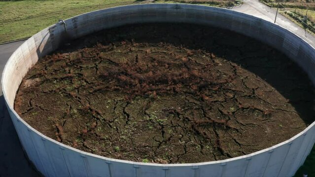 Liquid manure tank full of slurry drone shot