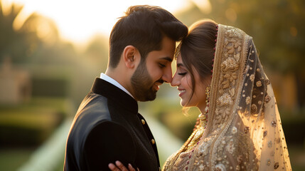 Indian wedding couple in love on their big day. Cultural celebrations. - obrazy, fototapety, plakaty