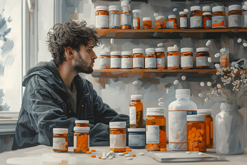 Addiction to pills is an addiction in which the person concerned is dependent on a specific medication. This is usually a prescription pain reliever, tranquilizer, or a tranquilizer originally intende - obrazy, fototapety, plakaty