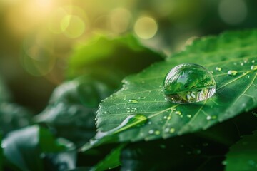 Reducing carbon within water droplets on green leaves to reduce CO2.