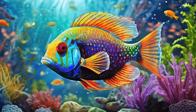 fish in aquarium wallpaperColorful Neon Light Tropical Jungle Plants in a Dreamlike Enchanting Scenery