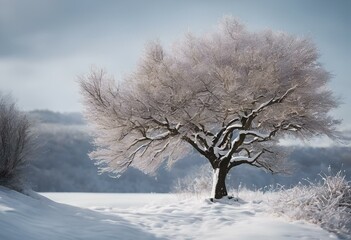AI generated illustration of a tree in a snowy landscape