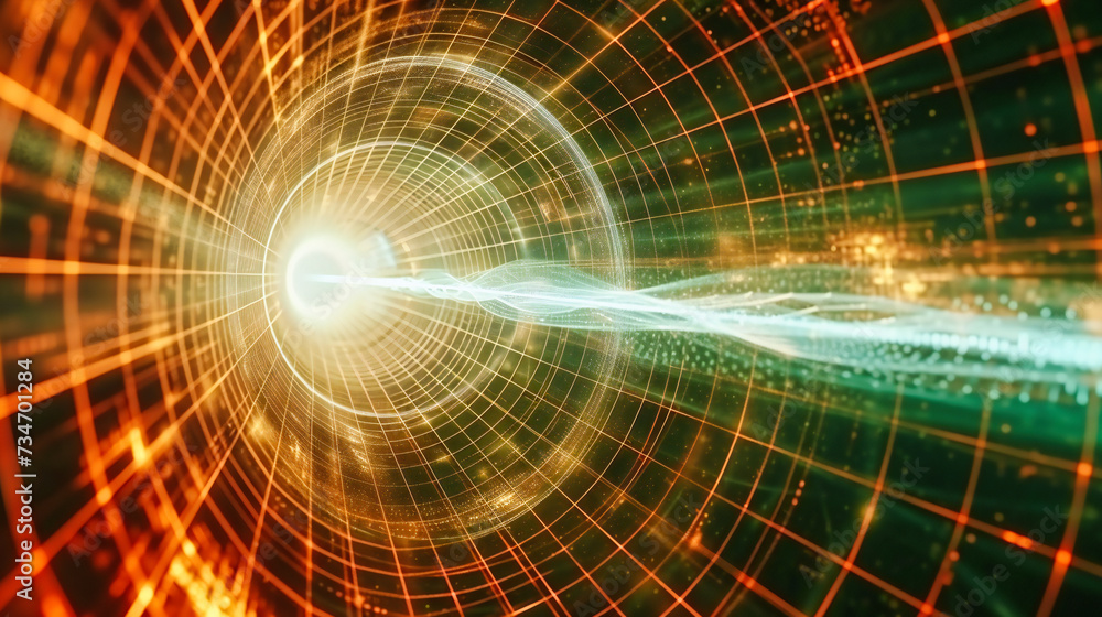 Poster cosmic journey through space and time, abstract star tunnel, futuristic astronomy and science concep