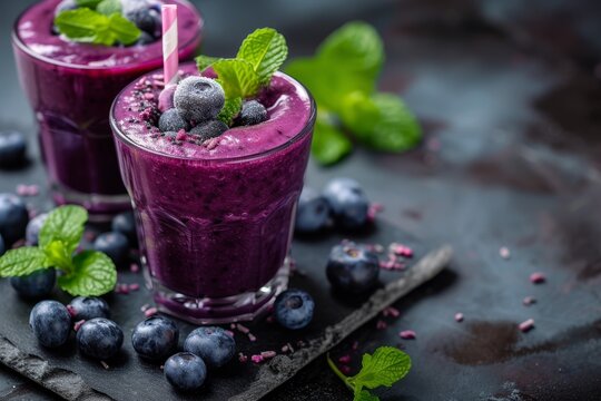 Healthy vegan or vegetarian concept Tasty blueberry smoothie