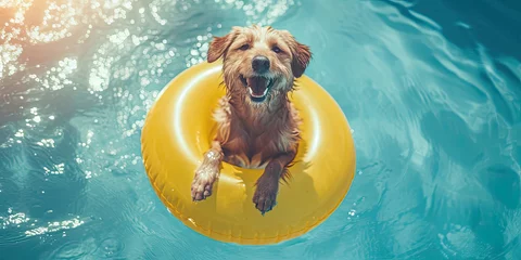  Happy dog swimming with swimming ring in the pool © Aleksandr Bryliaev