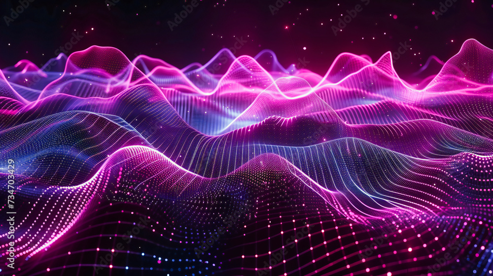 Poster digital wave in cyberspace, abstract technology network, futuristic blue design with dynamic lines
