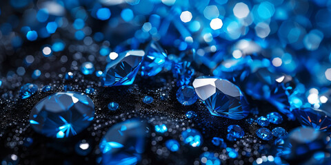 Scintillating Blue Gemstones Texture.
Texture of scintillating blue gemstones with various cuts and sparkling facets. - obrazy, fototapety, plakaty