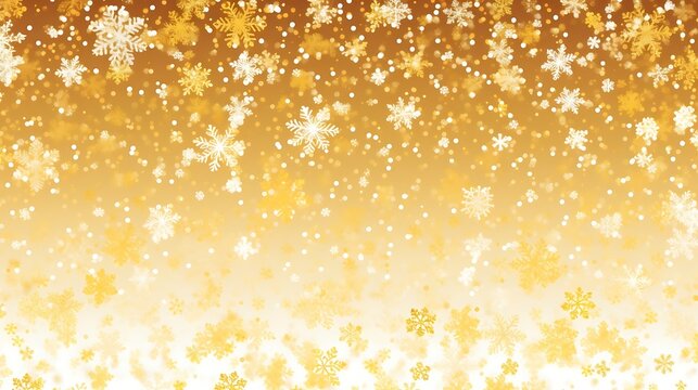 Falling snow flake golden pattern background Gold snowfall overlay 