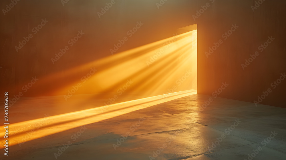 Poster Minimalistic abstract gentle light beige background for product presentation with light andand intricate shadow from the window and vegetation on wall.