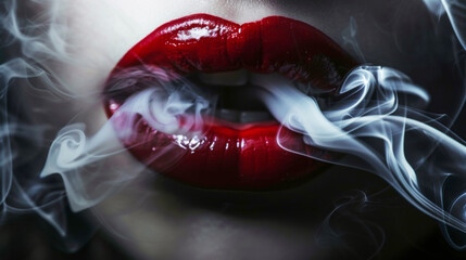 Seductive Lips with Smoke.
Red seductive lips exhaling a trail of smoke. - obrazy, fototapety, plakaty