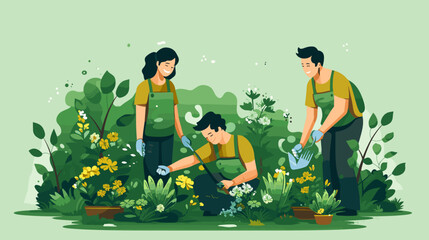 Abstract parents and children gardening together  representing shared responsibilities.simple Vector Illustration art simple minimalist illustration creative