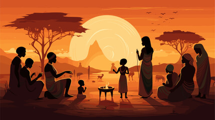 Fototapeta premium Abstract African storytelling scene with elders and children.simple Vector Illustration art simple minimalist illustration creative