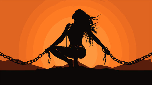 Abstract silhouette of a woman breaking through chains  representing empowerment.simple Vector Illustration art simple minimalist illustration creative