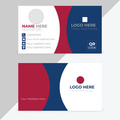 Modern and clean style geometric business card template. Blue and red colors combination.