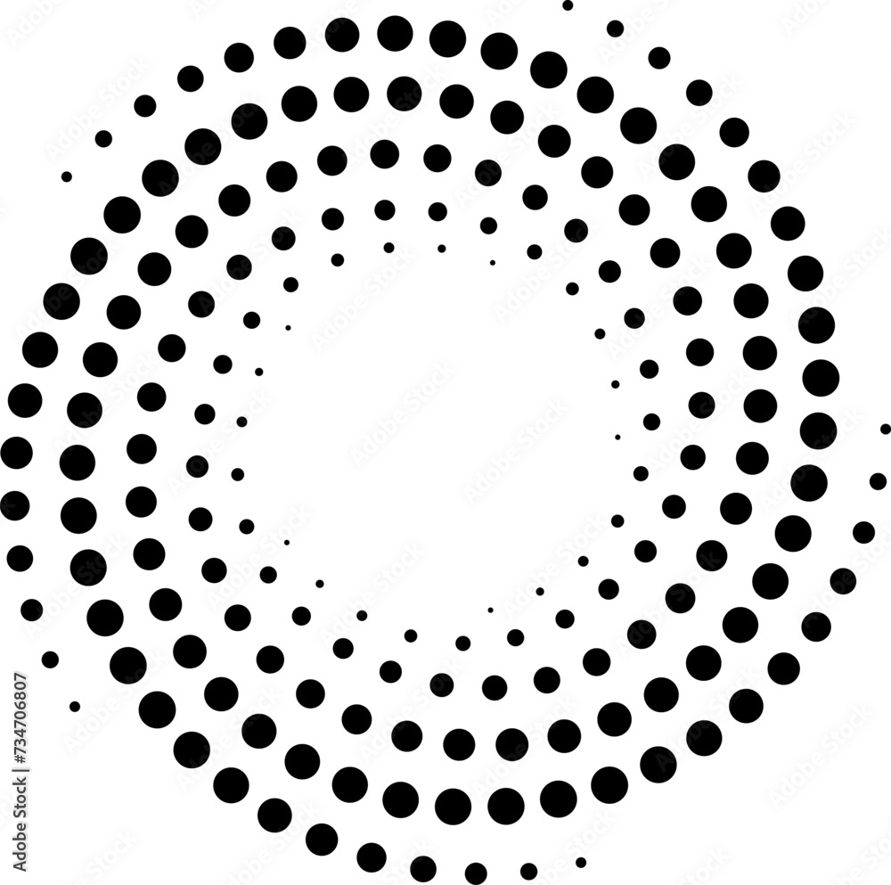 Poster dotted gradient round spiral icon. halftone effect vortex circle shape with dotted pattern. progress