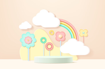 Vector background with cute design. Geometric pastel color background, design for product display, podium 3d render..