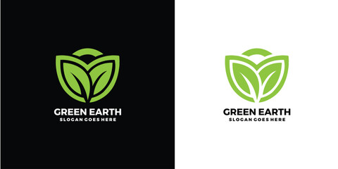 Earth and leaf combination logo icon graphic template vector.