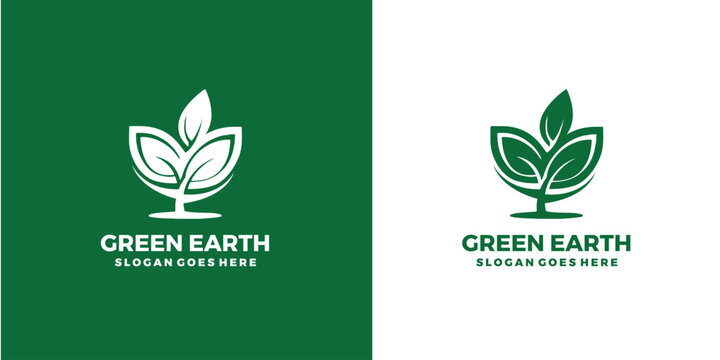 Earth and leaf combination logo icon graphic template vector.