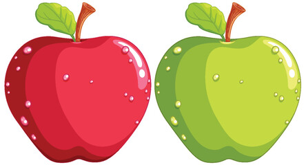 Vector illustration of fresh, dewy red and green apples.