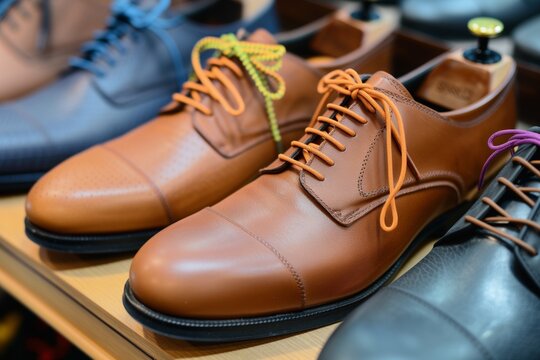 replacing laces on leather shoes with a variety of laces on display
