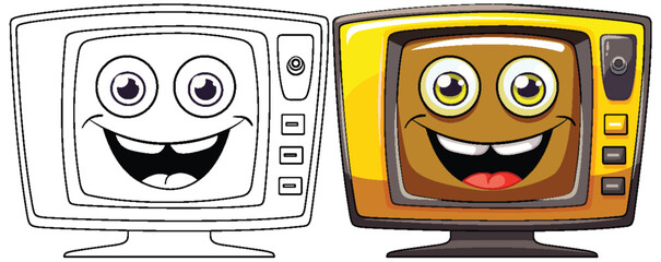 Two smiling animated TVs with vibrant colors