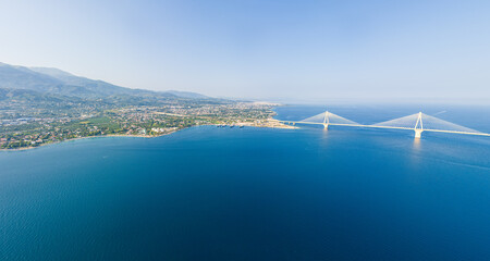 Rion, Greece. Rion - Andirion. Cable-stayed automobile-pedestrian bridge across the Gulf of...