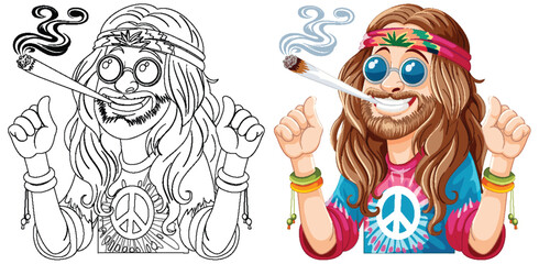 Colorful vector of a hippie with a peace sign.