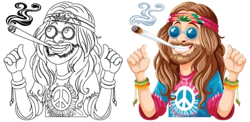 Fotobehang Kinderen Colorful vector of a hippie with a peace sign.