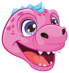 A cheerful pink dinosaur with a big smile