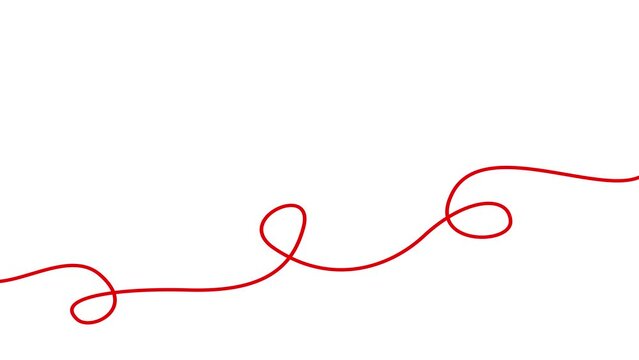Animated red tape appear and disappear. Decorative line with loops. Looped video. Linear vector illustration isolated on white background.