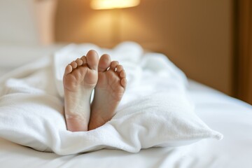 feet elevated on a pillow after a moisturizing spa session - obrazy, fototapety, plakaty
