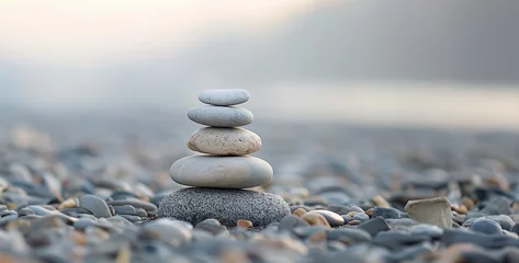 Zelfklevend Fotobehang stack of stones on beach,stack of stones, stones on the beach © Ajmal Ali 217