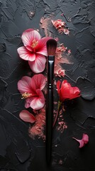 makeup brush on black background.