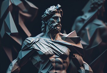 Low poly greek statue neural network style wallpaper background concept. Generative AI