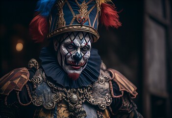 Narr, Clown, Harlekin, Karneval, Mittelalter,Hofnarr. Generative AI