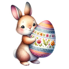 Illustrated Easter card with cute bunny and colored eggs