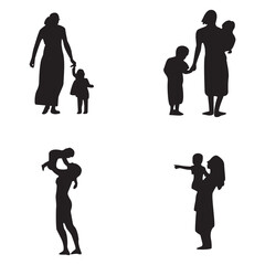 Mother and Daughter Silhouette. In Flat Shapes. Vector Illustration