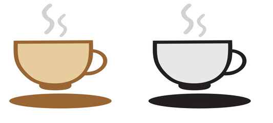 Cups of coffee tea collection. Hot drink icon.Cup coffee with steam. Flat style - Vector Isolated.