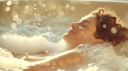A relaxing bath in a tub with bath salts