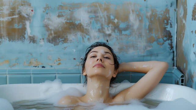 A relaxing bath in a tub with bath salts