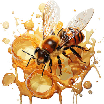 Vector illustration of a bee on honey, designed on a white background.