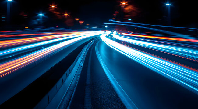 blue car lights at night. long exposure © Lucky Ai