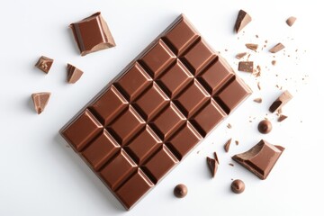 Isolated white background of unwrapped chocolate bar viewed from above