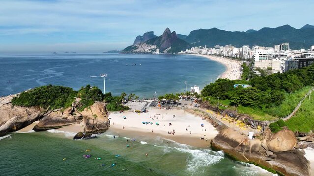 Arpoador Beach At Arpoador Rio De Janeiro Brazil. Aerial Beach Beautiful Day. Holiday Landscape Idyllic Beauty. Holiday Seaside Idyllic Turquoise Coast. Holiday Beauty Sunny Day Natural.