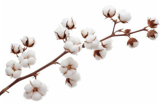 Cotton flower branch isolated on white