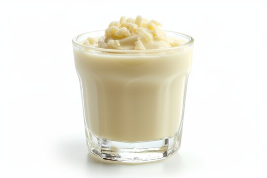 Isolated white chocolate pudding in glass on white background