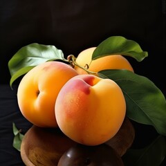 Apricots on a black background